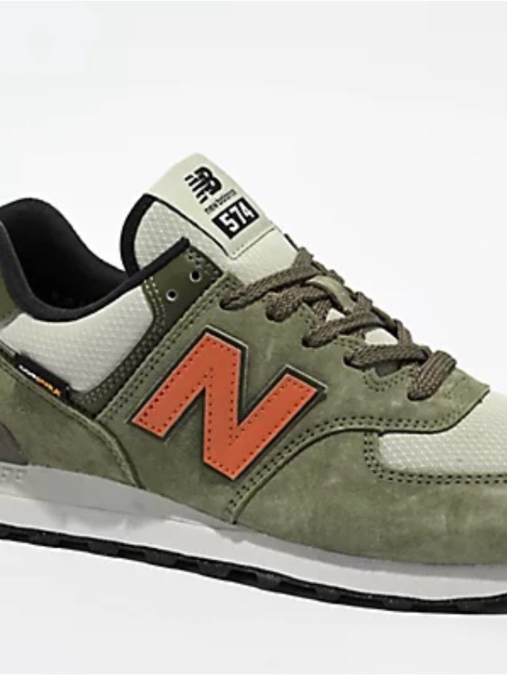 New Balance Men's Olive Green Suede & Orange Accent Sneakers unisex M 7.0 W8.5